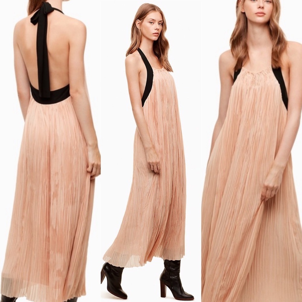 Aritzia Le Fou Couvin Dress Blush Pink Black Silk‎ Size XXS Halter Maxi Bohemian
